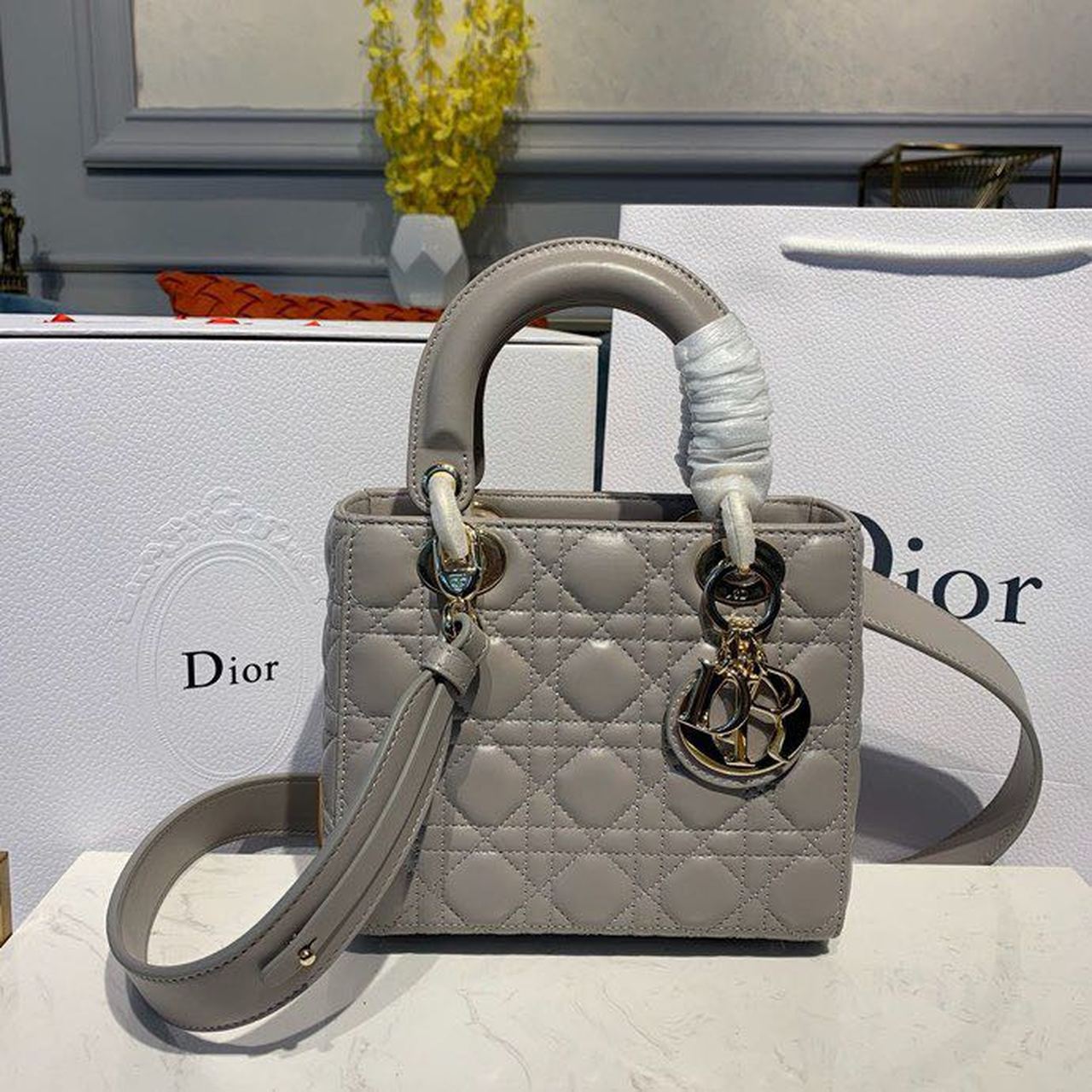 GLAMI Small Lady Bag Gold Toned Hardware Light Gray For Women 8in/20cm CD