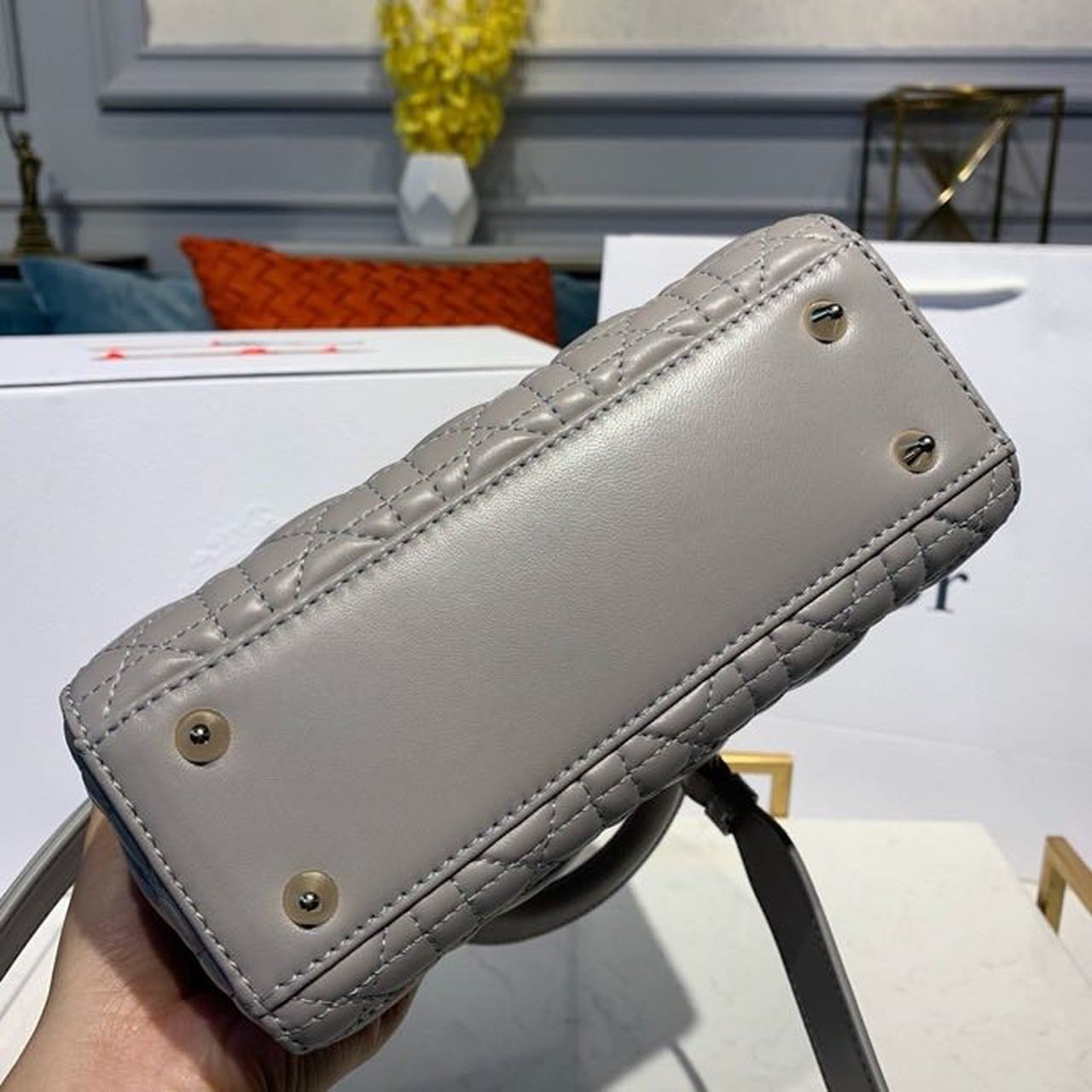 GLAMI Small Lady Bag Gold Toned Hardware Light Gray For Women 8in/20cm CD