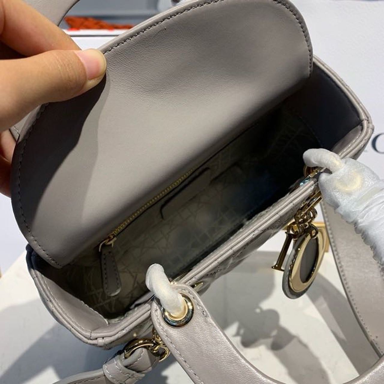 GLAMI Small Lady Bag Gold Toned Hardware Light Gray For Women 8in/20cm CD