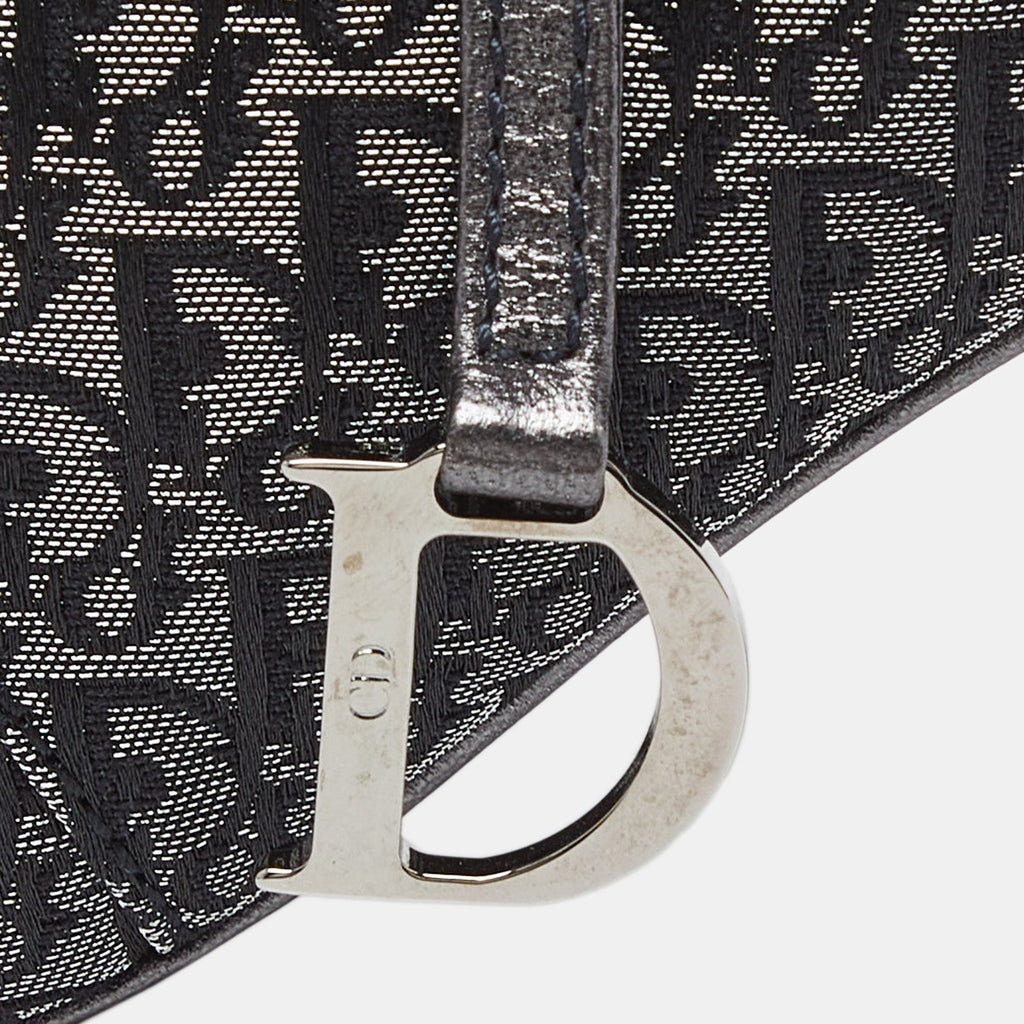 Dior /grey Lurex Fabric And Leather Vintage Saddle Frame Pochette