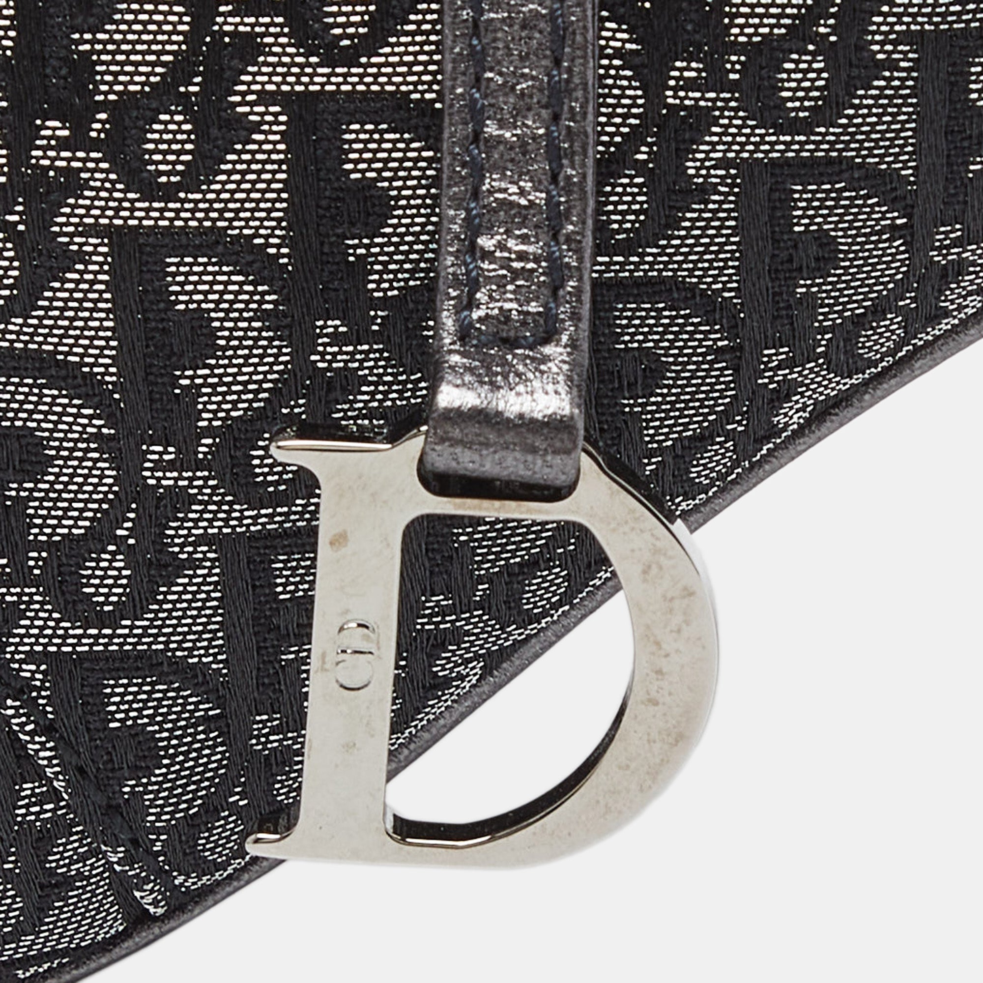Dior /grey Lurex Fabric And Leather Vintage Saddle Frame Pochette