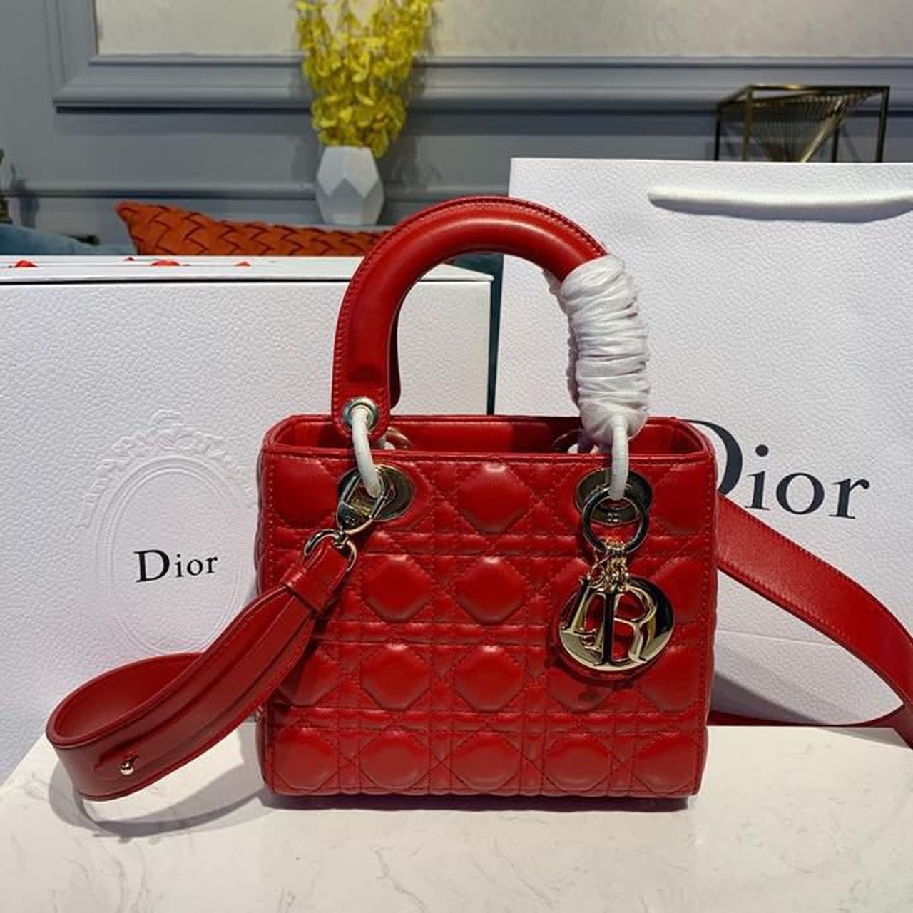 GLAMI Small Lady Bag Red Patent Gold Toned Hardware For Women 8in/20cm CD