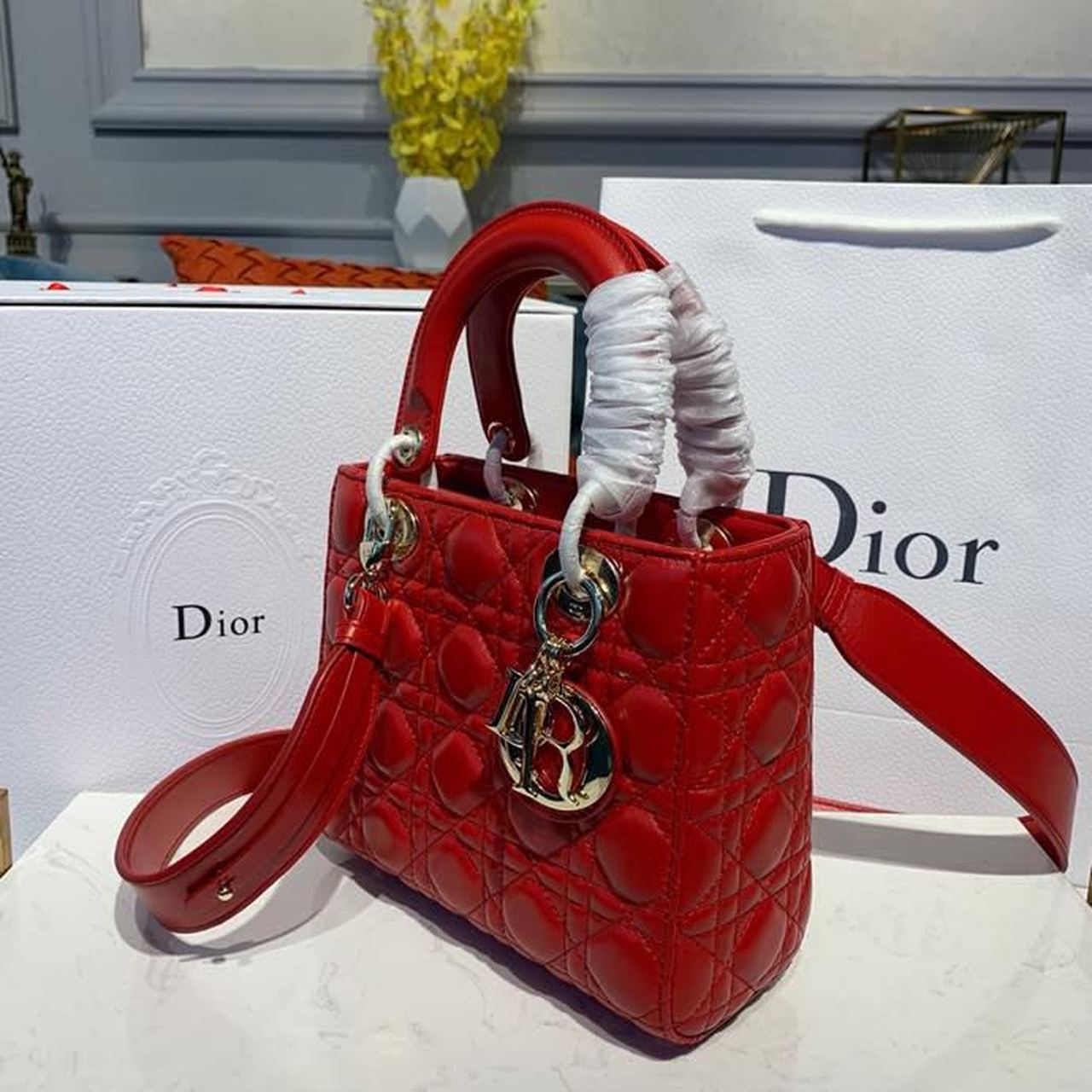 GLAMI Small Lady Bag Red Patent Gold Toned Hardware For Women 8in/20cm CD