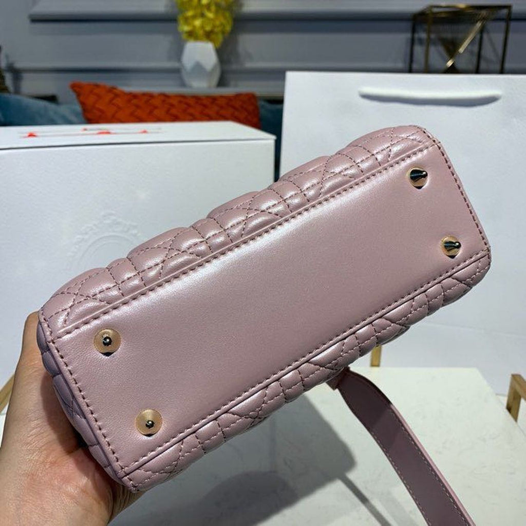 GLAMI Small Lady Bag Gold Toned Hardware Powder Pink Cannage Pink For Women 8in/20cm CD