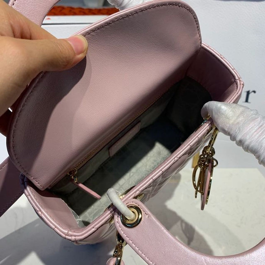 GLAMI Small Lady Bag Gold Toned Hardware Powder Pink Cannage Pink For Women 8in/20cm CD