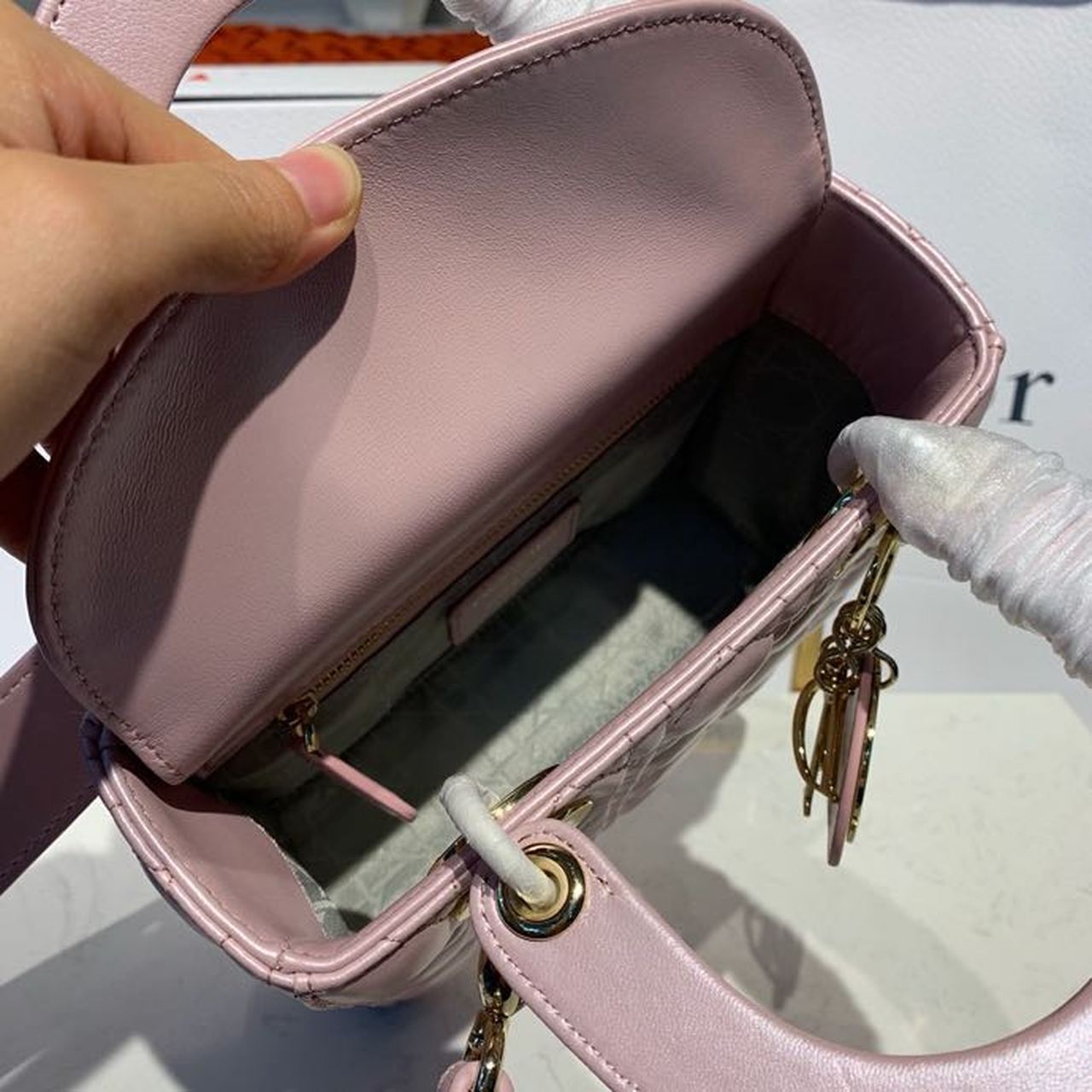 GLAMI Small Lady Bag Gold Toned Hardware Powder Pink Cannage Pink For Women 8in/20cm CD