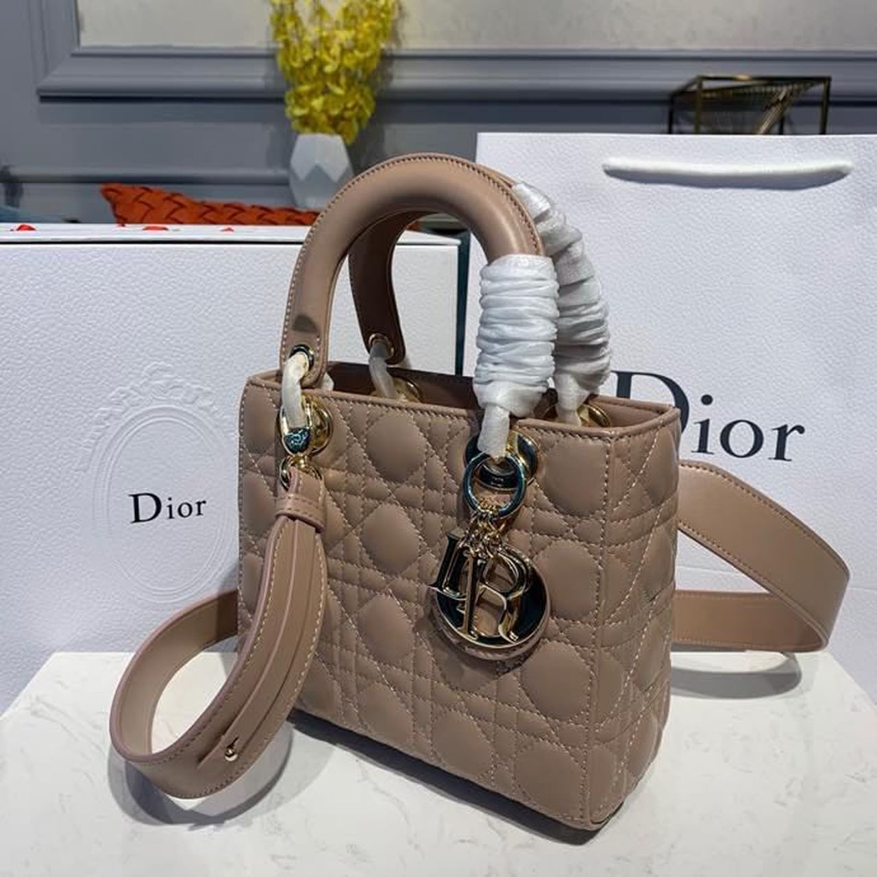 GLAMI Small Lady Bag Gold Toned Hardware Beige For Women 8in/20cm CD