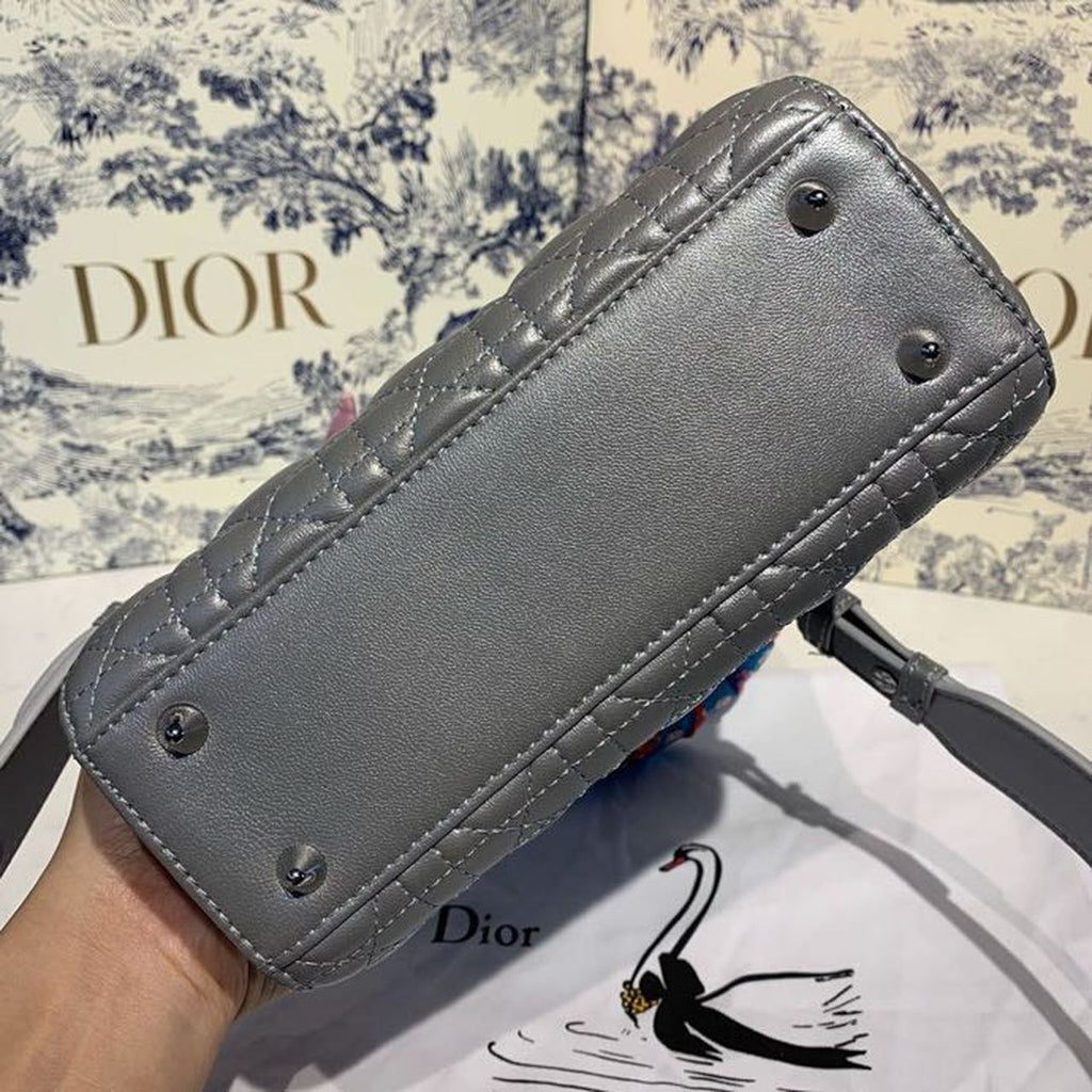 GLAMI Small Lady Bag Silver Hardware with Embellished Bag Strap Pearl Grey For Women 8in/20cm CD