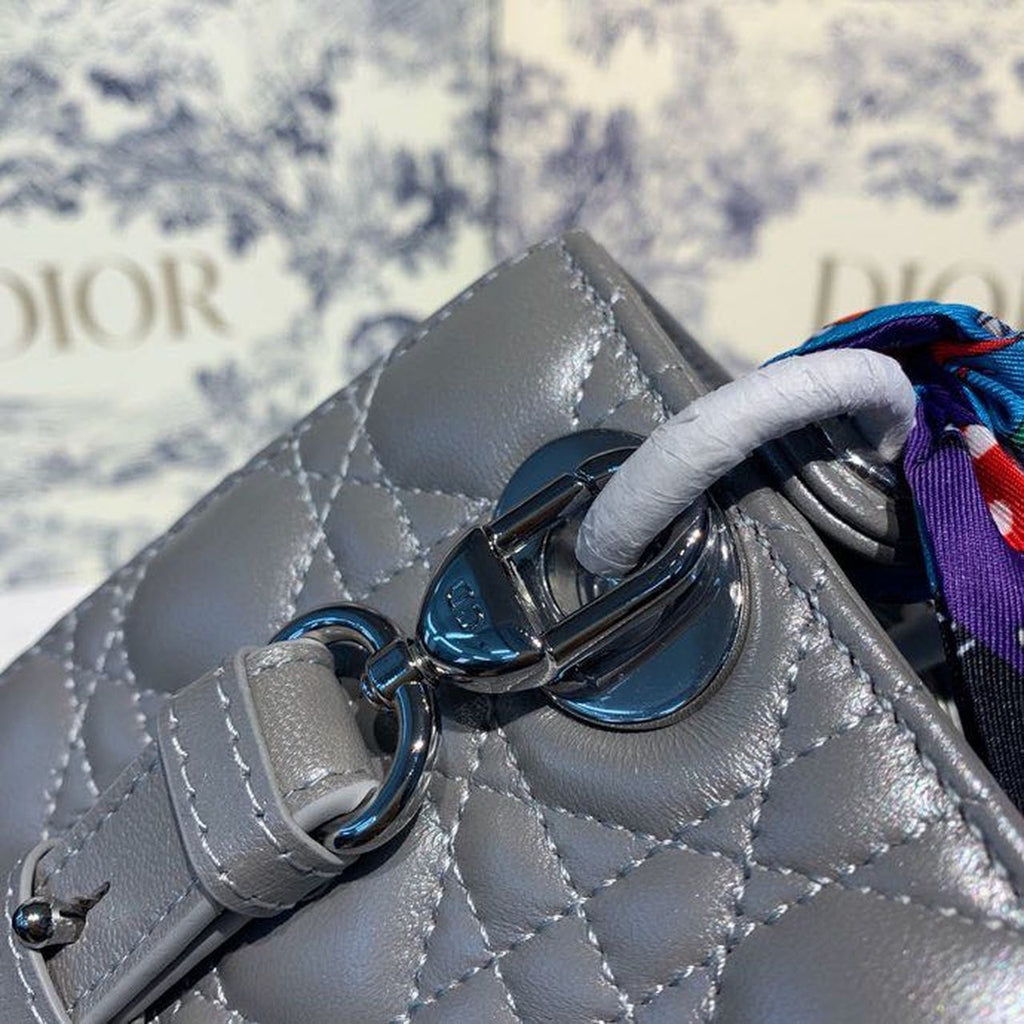 GLAMI Small Lady Bag Silver Hardware with Embellished Bag Strap Pearl Grey For Women 8in/20cm CD