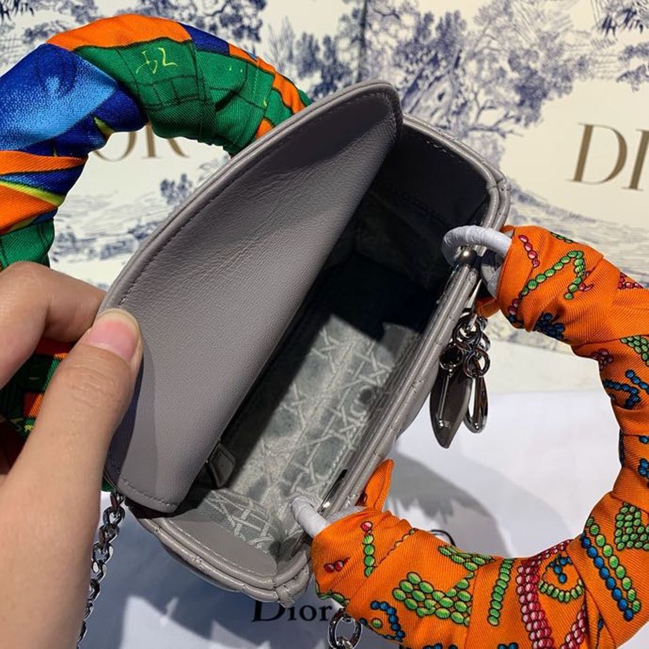 GLAMI Mini Lady Bag with Chain and Embellished Bag Strap Silver Hardware Spring/Summer Collection, Grey, For Women WomenÃ¢â‚¬â„¢s Handbags, 18cm CD