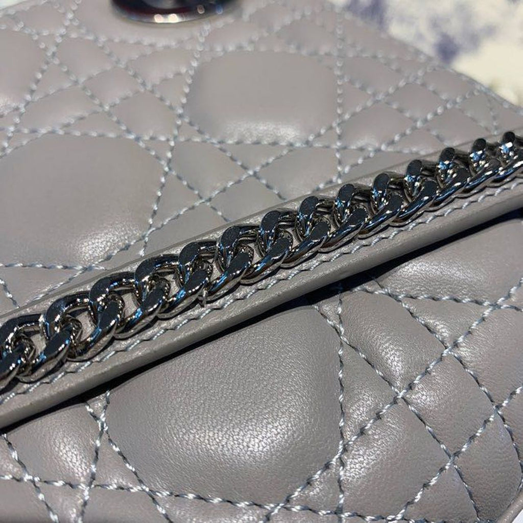 GLAMI Mini Lady Bag with Chain and Embellished Bag Strap Silver Hardware Spring/Summer Collection, Grey, For Women WomenÃ¢â‚¬â„¢s Handbags, 18cm CD