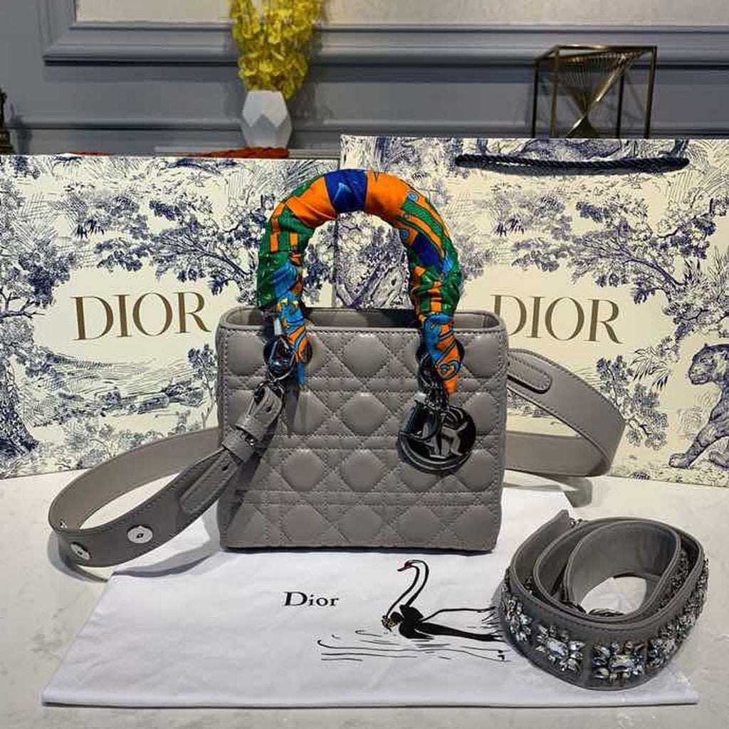 GLAMI Small Lady Bag Silver Hardware with Embellished Bag Strap Grey For Women 8in/20cm CD