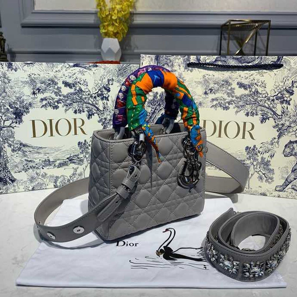 GLAMI Small Lady Bag Silver Hardware with Embellished Bag Strap Grey For Women 8in/20cm CD