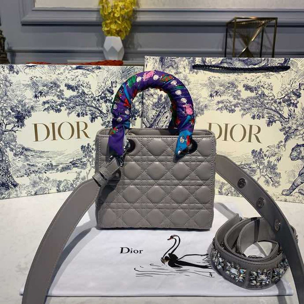 GLAMI Small Lady Bag Silver Hardware with Embellished Bag Strap Grey For Women 8in/20cm CD