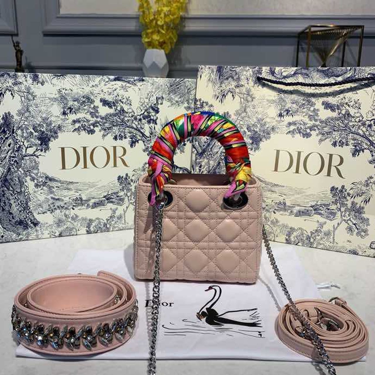 GLAMI Mini Lady Bag with Chain and Embellished Bag Strap Silver Hardware Spring/Summer Collection, Pink, For Women WomenÃ¢â‚¬â„¢s Handbags, 18cm CD