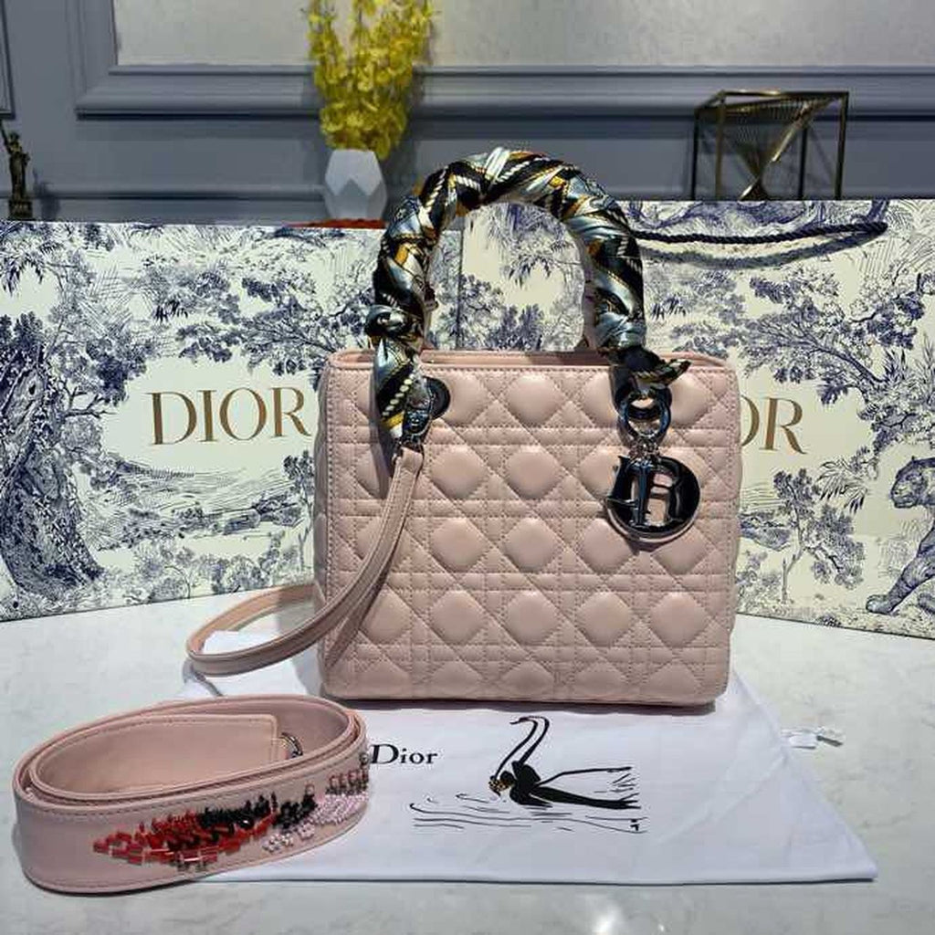 GLAMI MeGLAMIum Lady Bag Silver Hardware with Embellished Bag Strap Pink For Women 9.5in/24cm CD