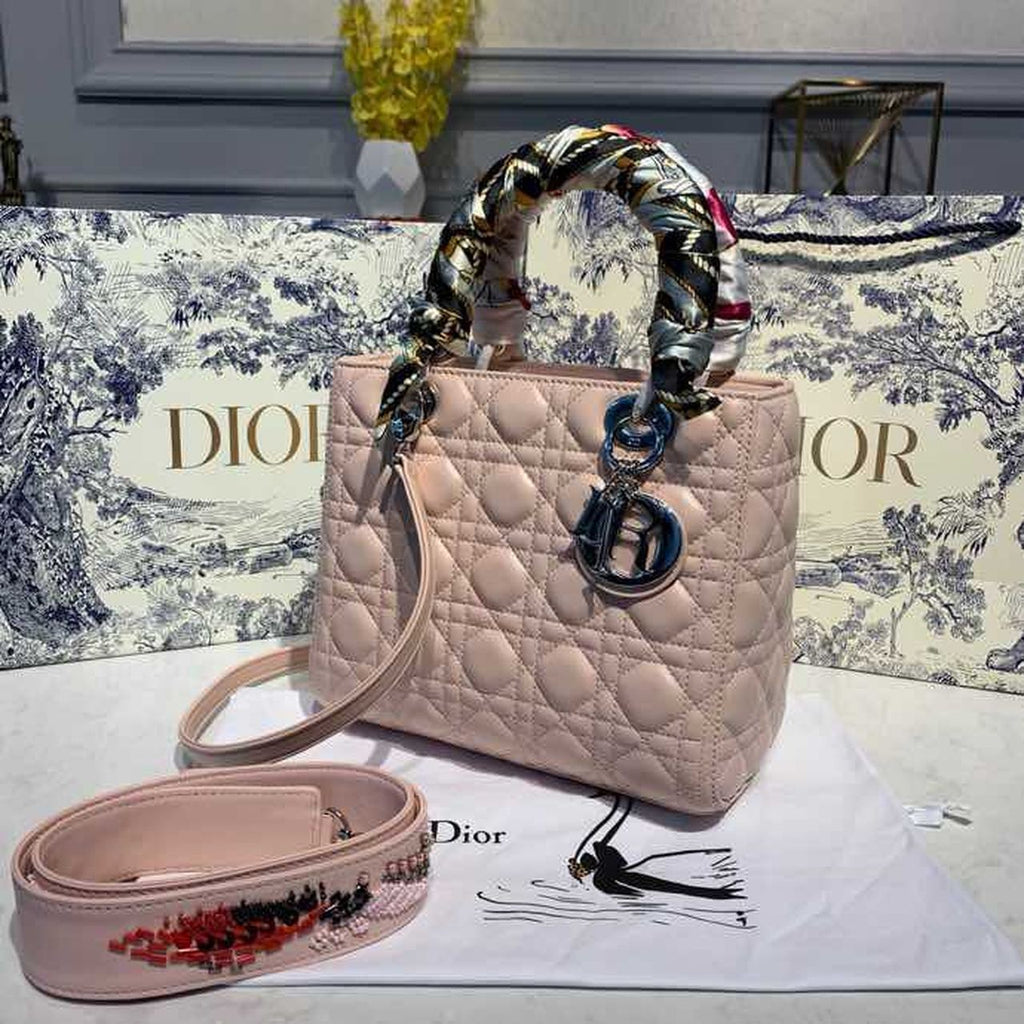 GLAMI MeGLAMIum Lady Bag Silver Hardware with Embellished Bag Strap Pink For Women 9.5in/24cm CD