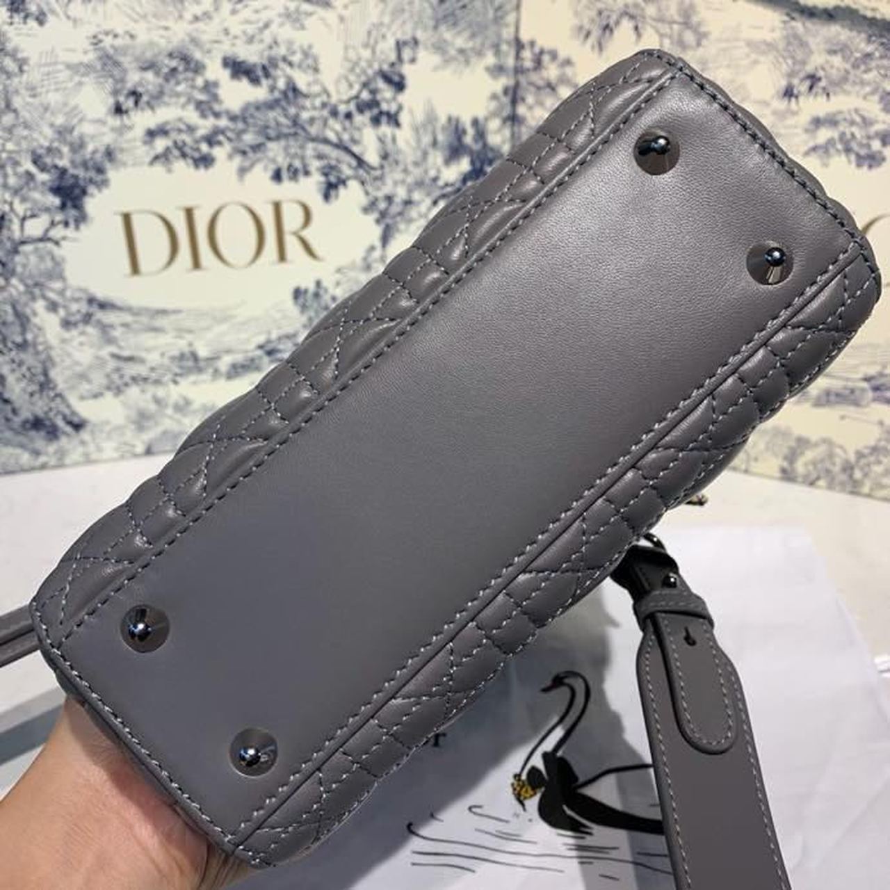 GLAMI Small Lady Bag Silver Hardware with Embellished Bag Strap Dark Grey For Women 8in/20cm CD