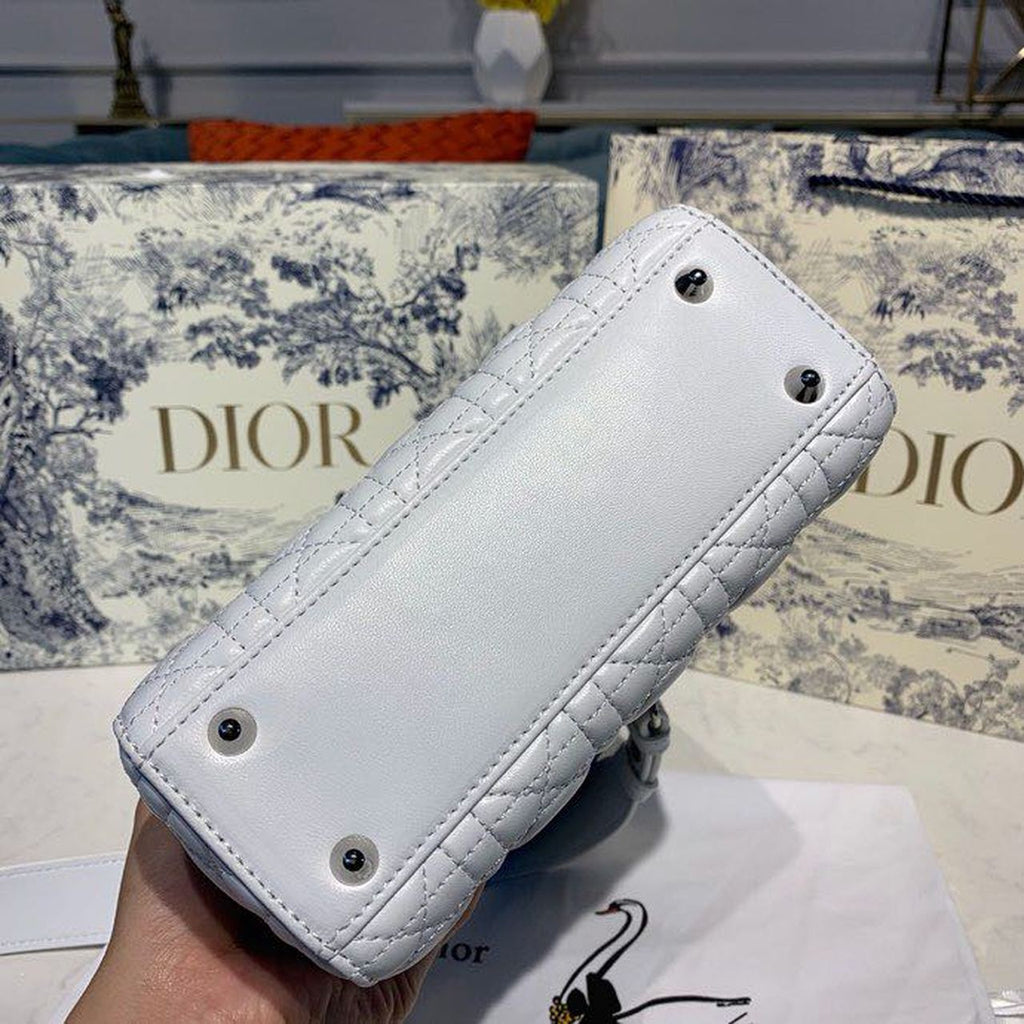 GLAMI Small Lady Bag Silver Hardware with Embellished Bag Strap White For Women 8in/20cm CD