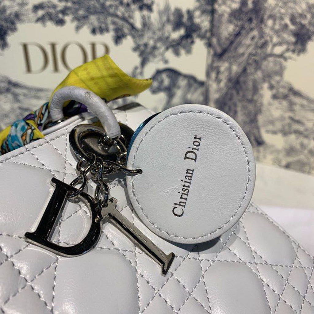 GLAMI Small Lady Bag Silver Hardware with Embellished Bag Strap White For Women 8in/20cm CD