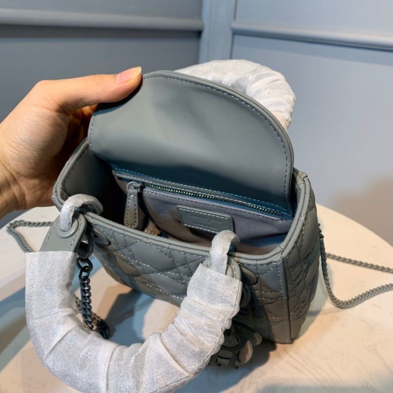 GLAMI Mini Lady Bag with Chain Matte Hardware Spring/Summer Collection, Pewter Blue, For Women WomenÃ¢â‚¬â„¢s Handbags, 18cm CD
