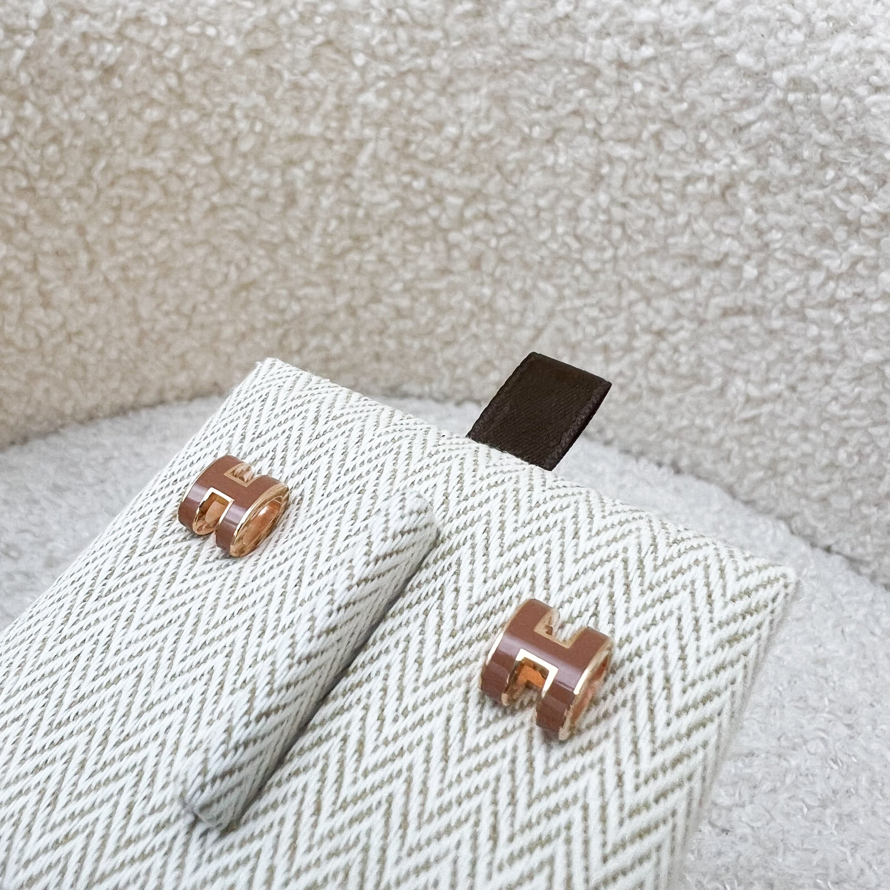 Hermes Mini Pop H Earrings in Gold Enamel and RGHW