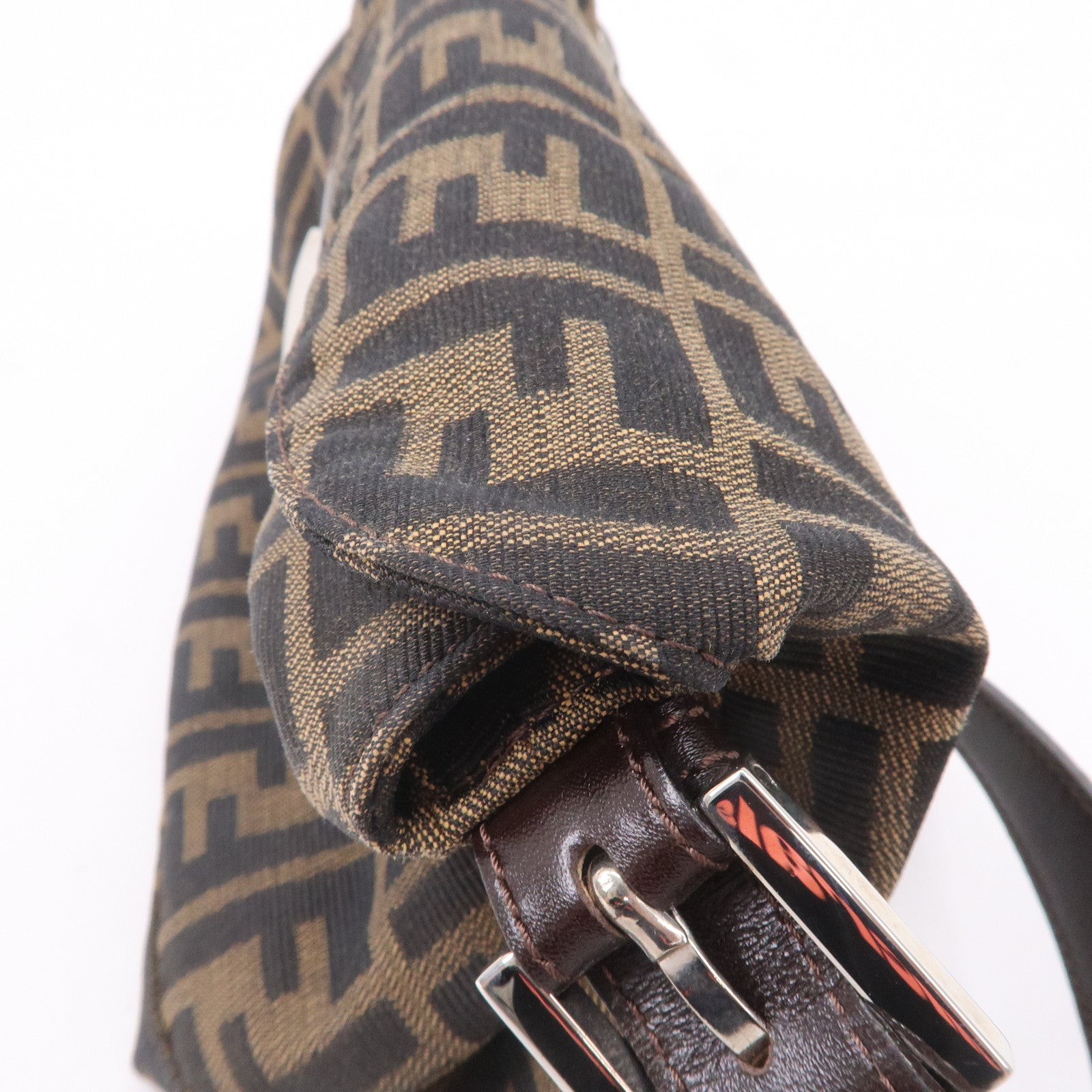 FENDI Zucca Canvas Leather Shoulder Bag Khaki Black Brown 26725