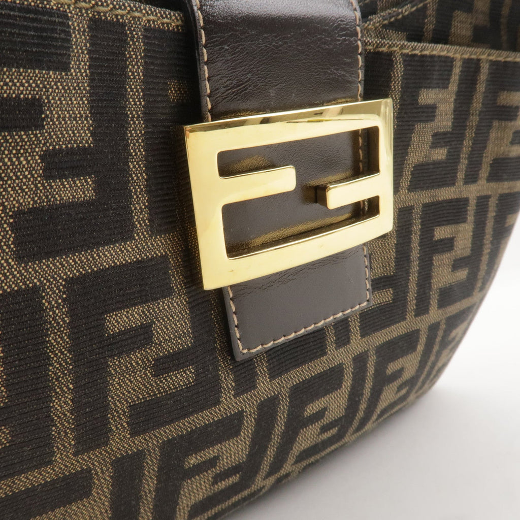 FENDI Zucca Canvas Leather Shoulder Bag Brown Black 26569