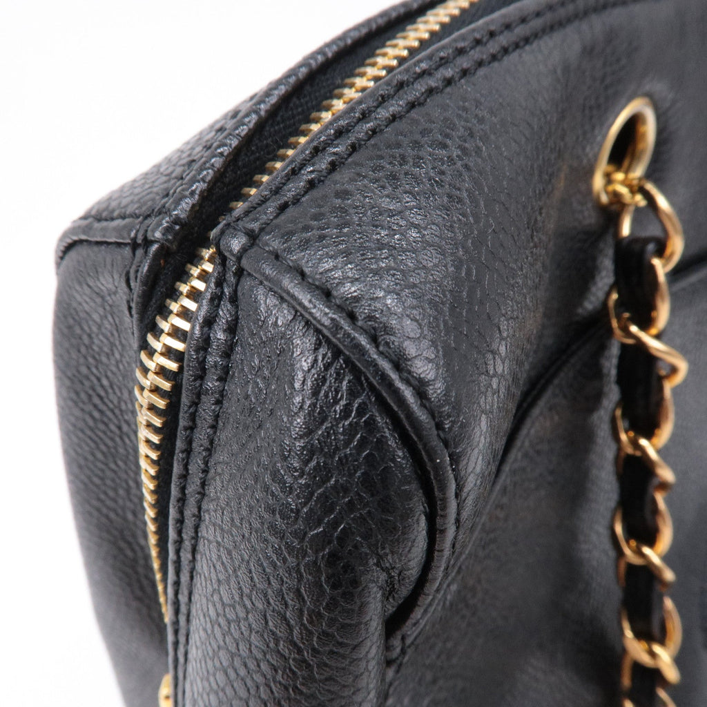 CHANEL Caviar Skin Chain Tote Bag Shoulder Bag Gold Black