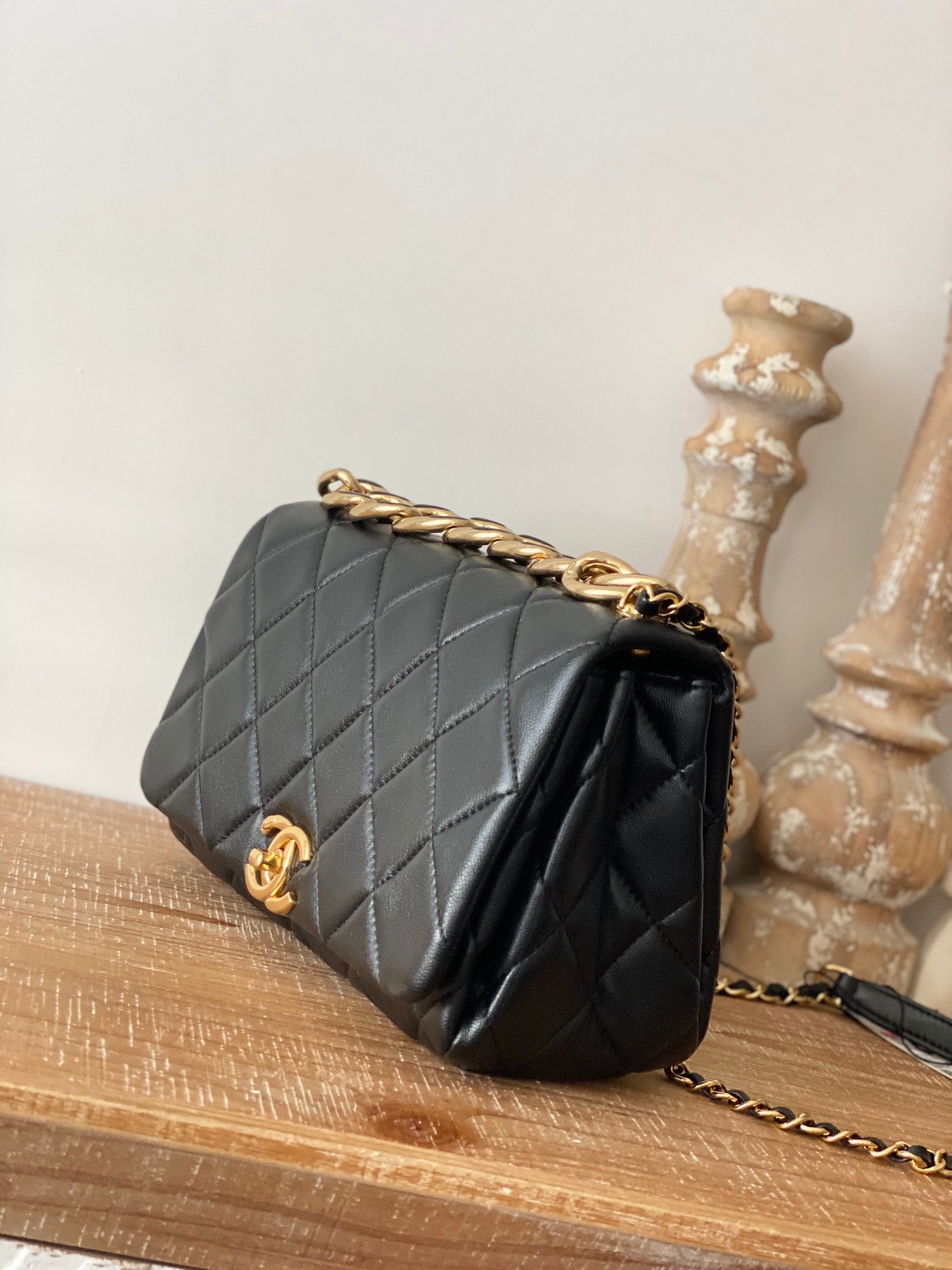 CHLLarge Flap Black Bag For Women 23cm/9in