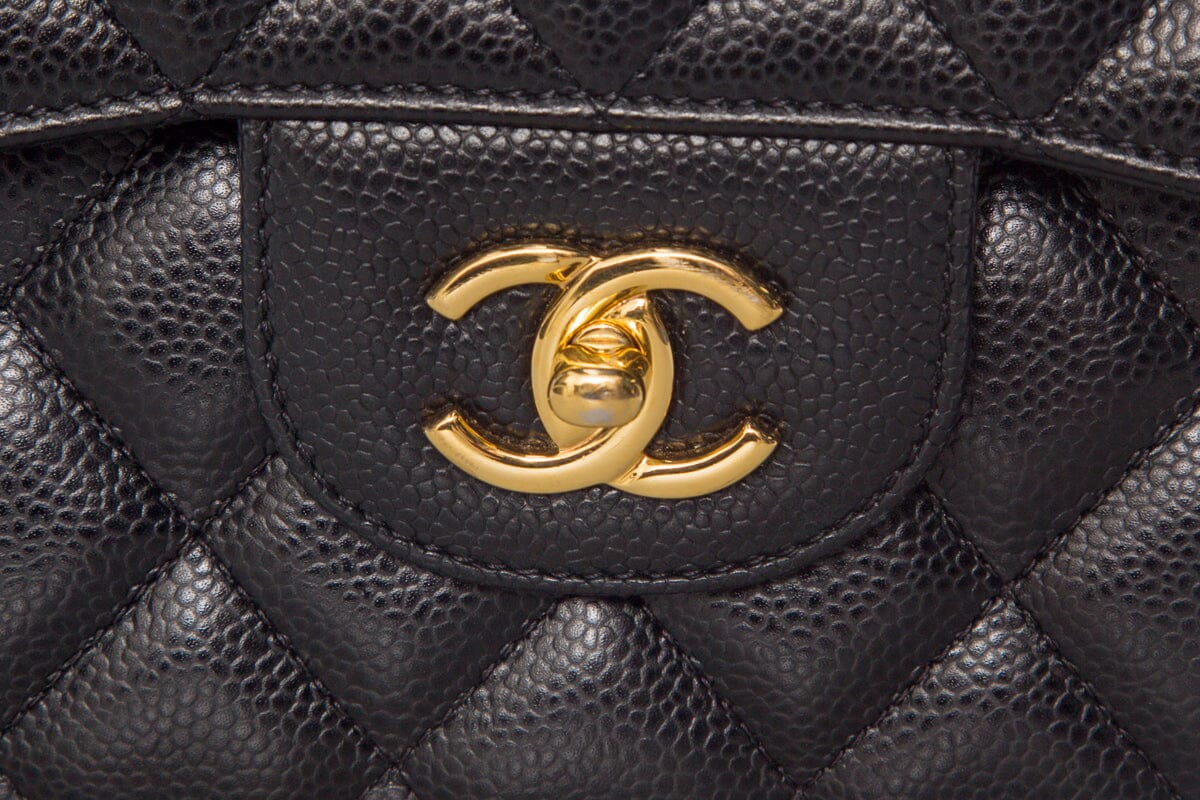 Chanel Black Caviar Classic Jumbo  Double Flap GHW Handbag