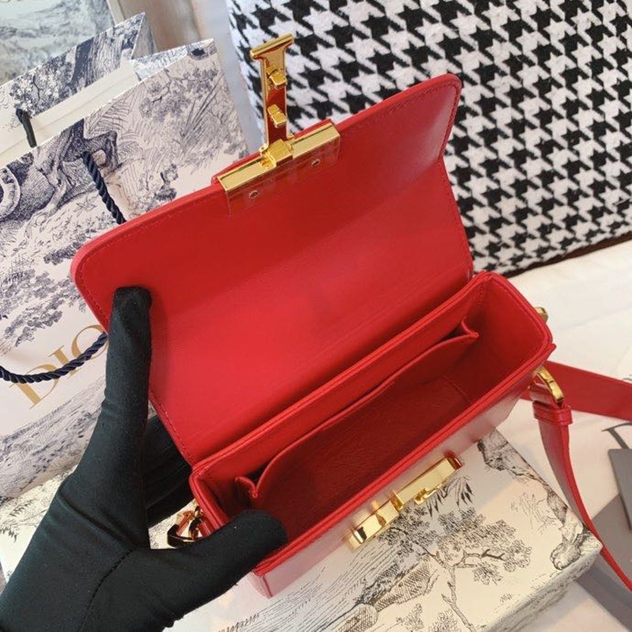 GLAMI Mini 30 Montaigne Bag Gold Toned Hardware Red For Women 18cm/7in CD