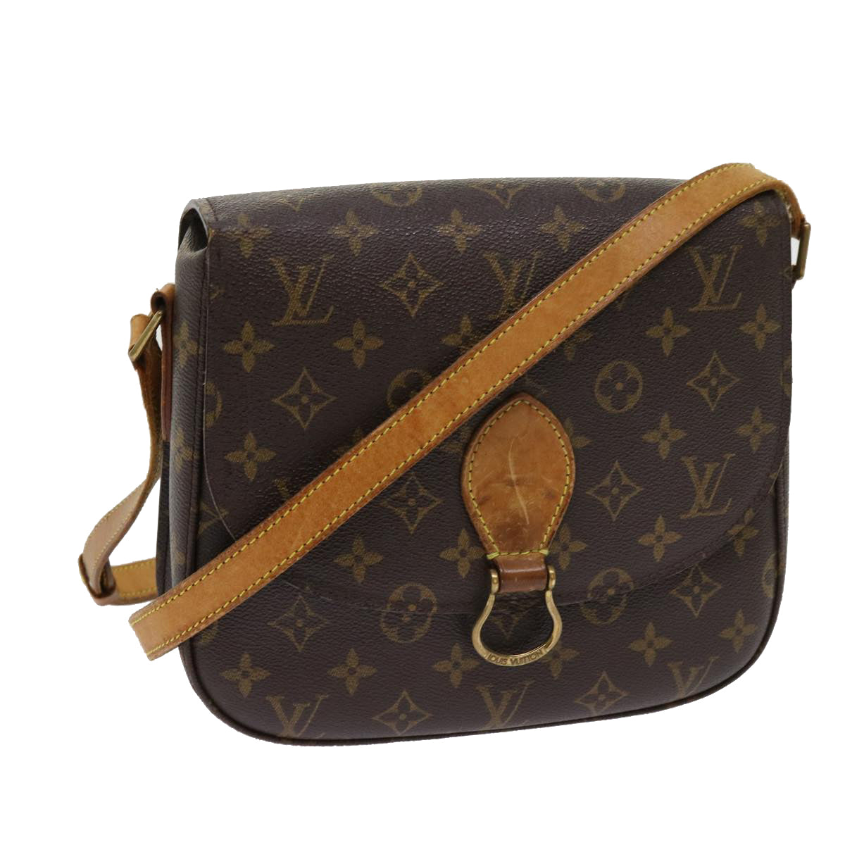 Coated Canvas Shoulder Bag with Golden Hardware and Adjustable Strap