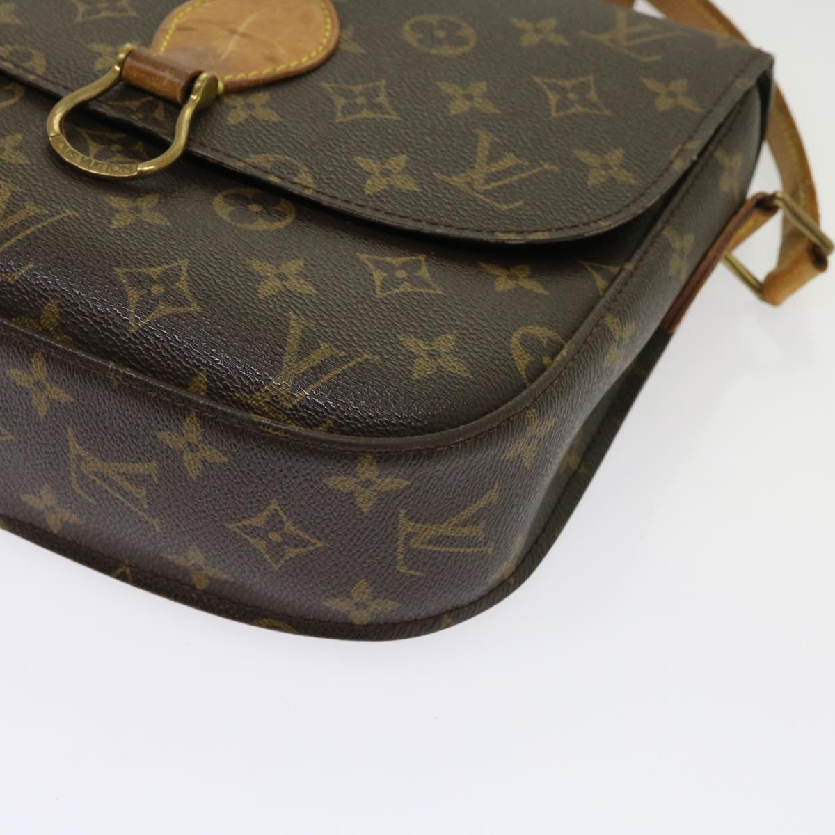 Coated Canvas Shoulder Bag with Golden Hardware and Adjustable Strap