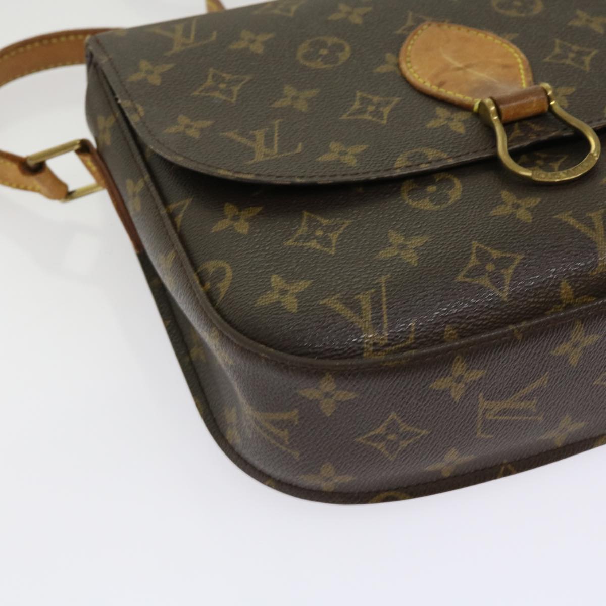 Coated Canvas Shoulder Bag with Golden Hardware and Adjustable Strap