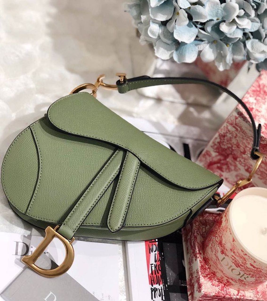 GLAMI Saddle Bag GLAMIdar Green Grained Canvas Spring For Women 20cm/8in CD