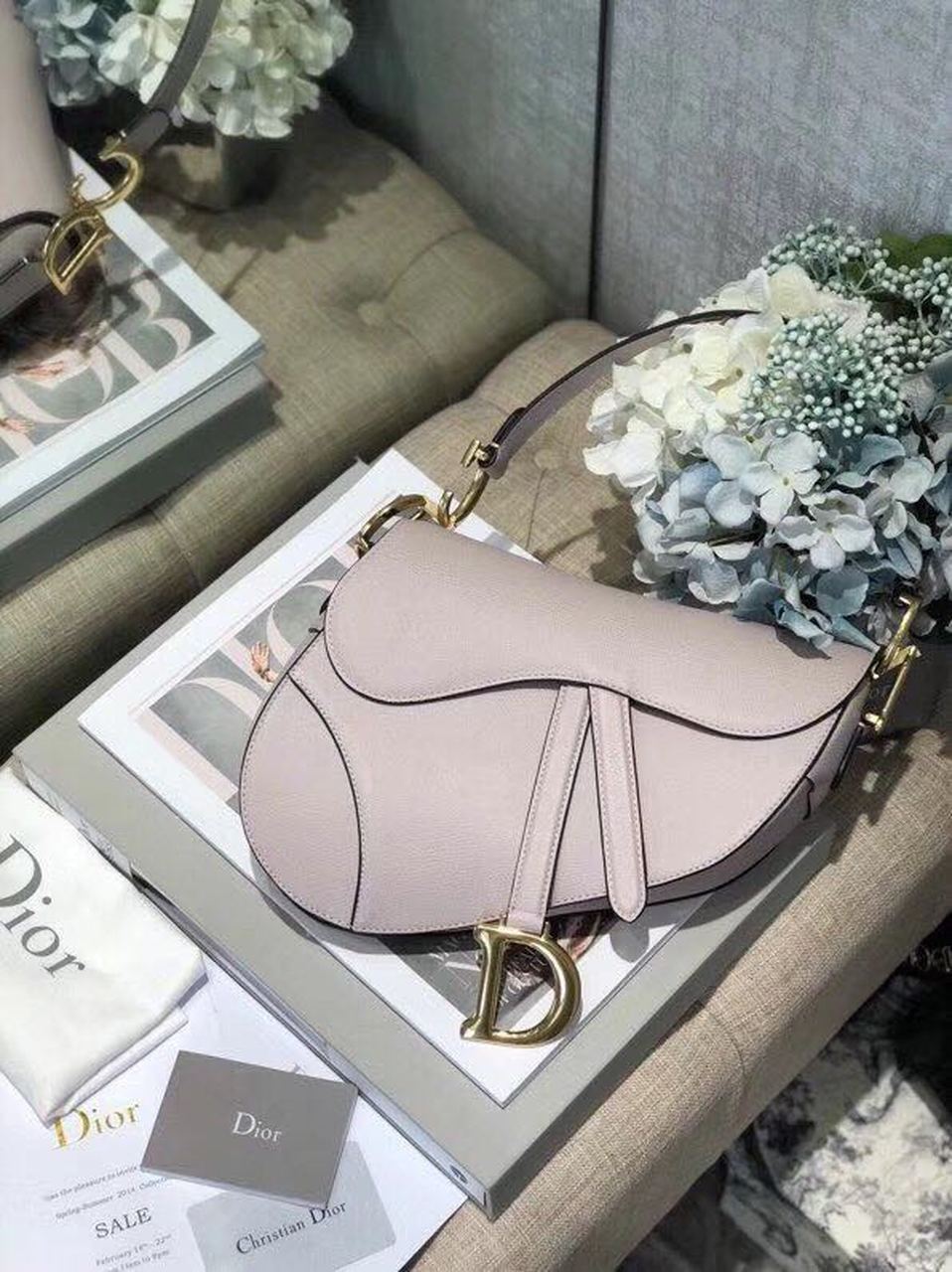 GLAMI Saddle Bag Grained Canvas Light Pink For Women 19.5cm/7.6in CD