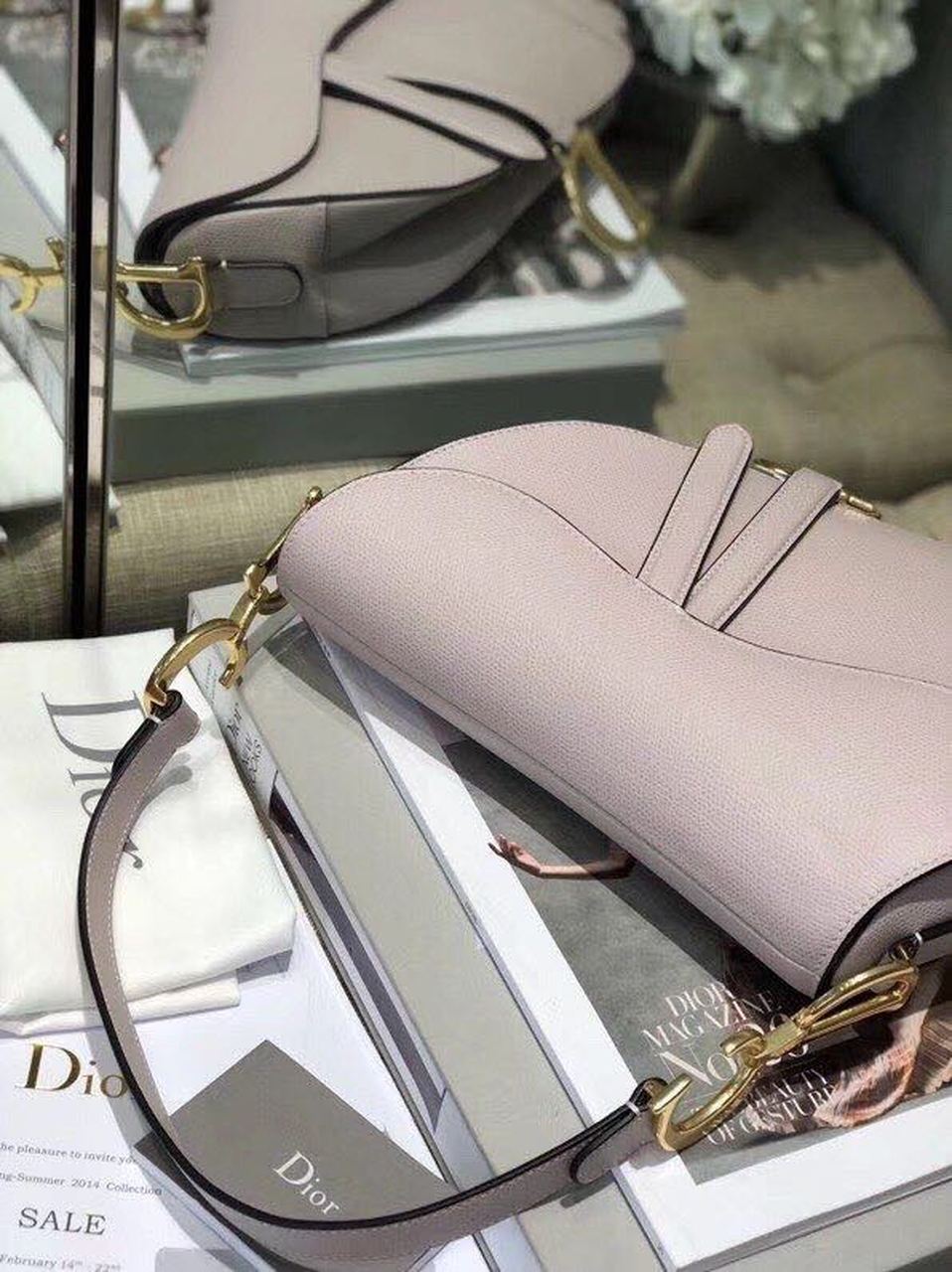 GLAMI Saddle Bag Grained Canvas Light Pink For Women 19.5cm/7.6in CD