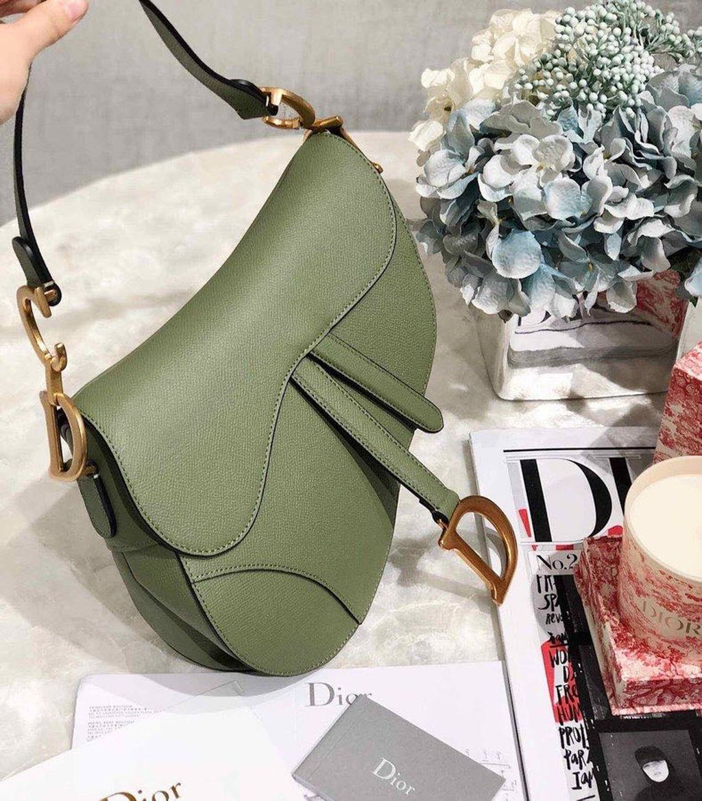 GLAMI GLAMIdar Green Grained Saddle Bag Gold Toned Hardware Canvas For Women 25cm/10in CD M0446CBAA_M67H