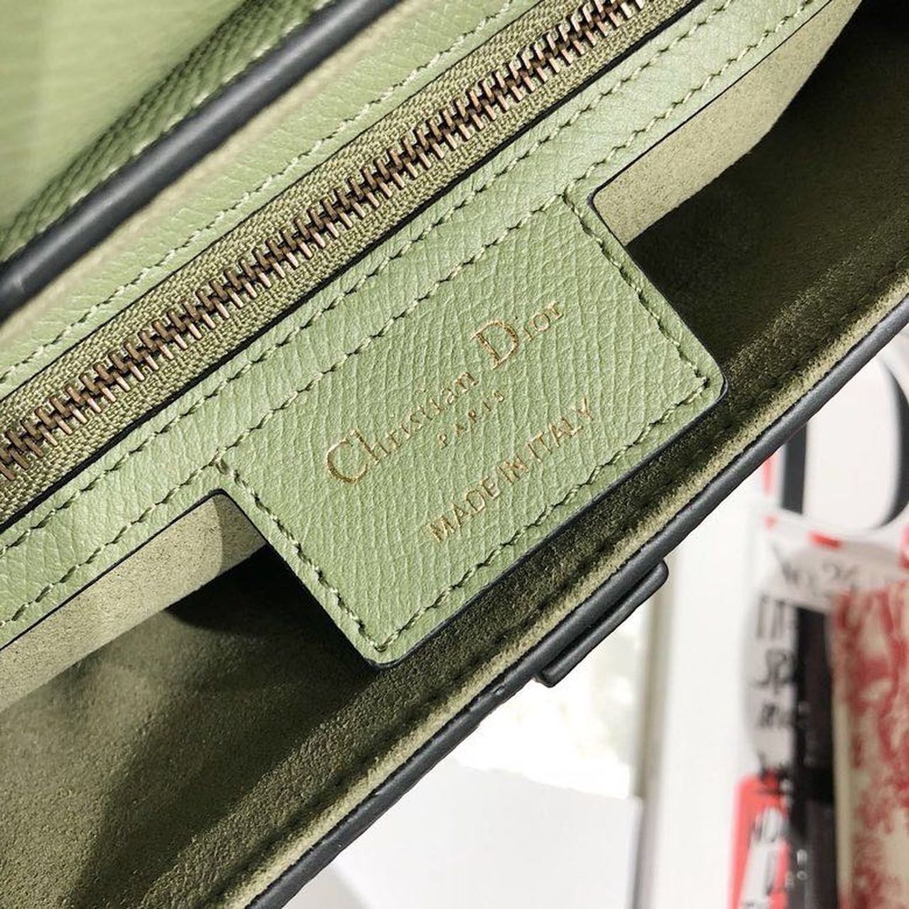 GLAMI GLAMIdar Green Grained Saddle Bag Gold Toned Hardware Canvas For Women 25cm/10in CD M0446CBAA_M67H