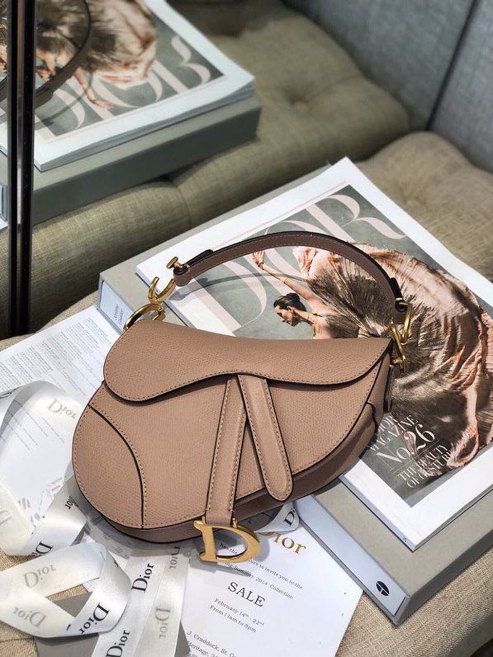 GLAMI Warm Taupe Grained Saddle Bag Gold Toned Hardware Canvas For Women 25cm/10in CD M0446CBAA_M45M