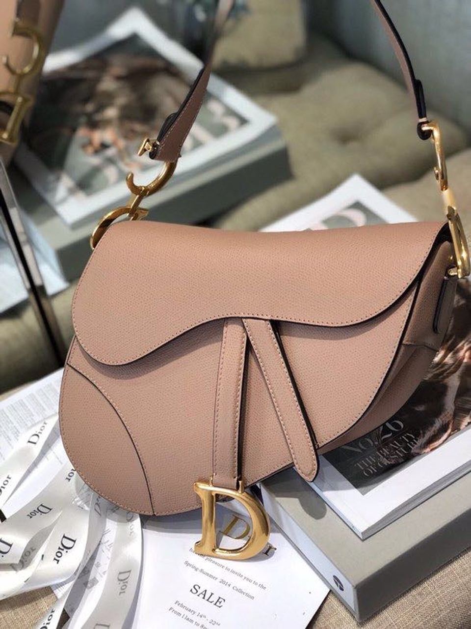 GLAMI Warm Taupe Grained Saddle Bag Gold Toned Hardware Canvas For Women 25cm/10in CD M0446CBAA_M45M