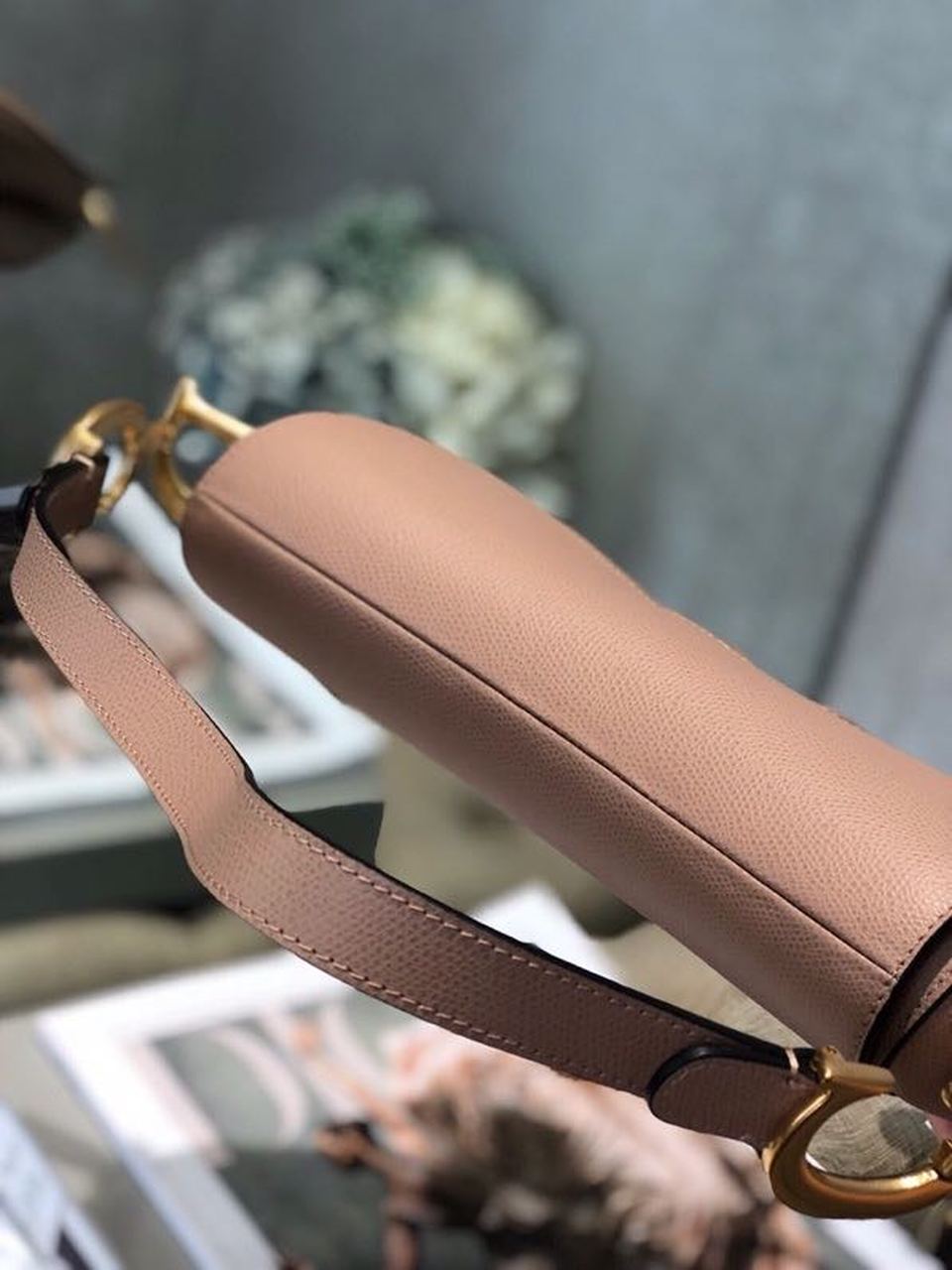 GLAMI Warm Taupe Grained Saddle Bag Gold Toned Hardware Canvas For Women 25cm/10in CD M0446CBAA_M45M