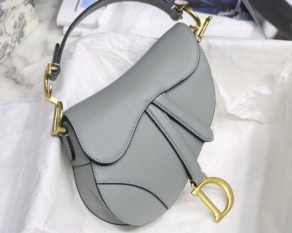GLAMI Saddle Bag Light Blue Grained Gold Toned Hardware Canvas For Women 19.5cm/7.6in CD