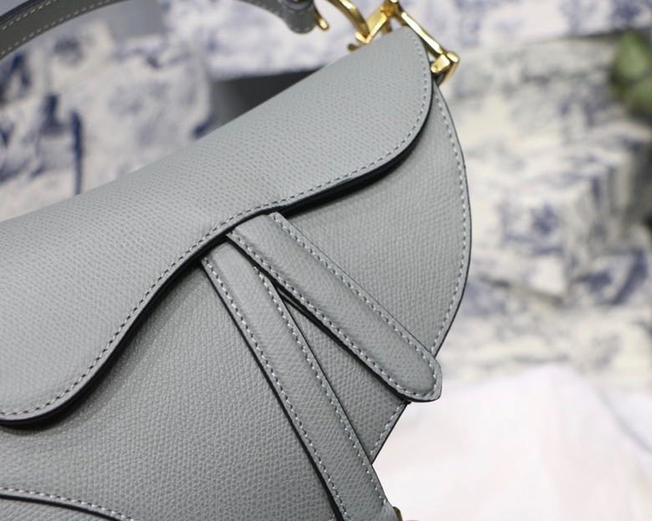 GLAMI Saddle Bag Light Blue Grained Gold Toned Hardware Canvas For Women 19.5cm/7.6in CD