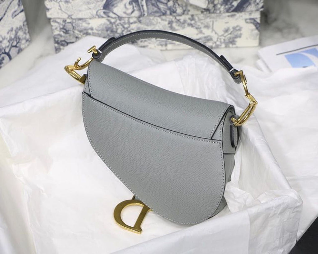 GLAMI Saddle Bag Light Blue Grained Gold Toned Hardware Canvas For Women 19.5cm/7.6in CD