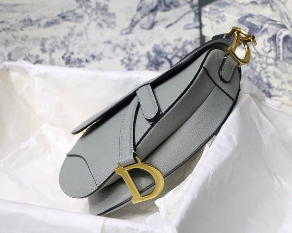GLAMI Saddle Bag Light Blue Grained Gold Toned Hardware Canvas For Women 19.5cm/7.6in CD