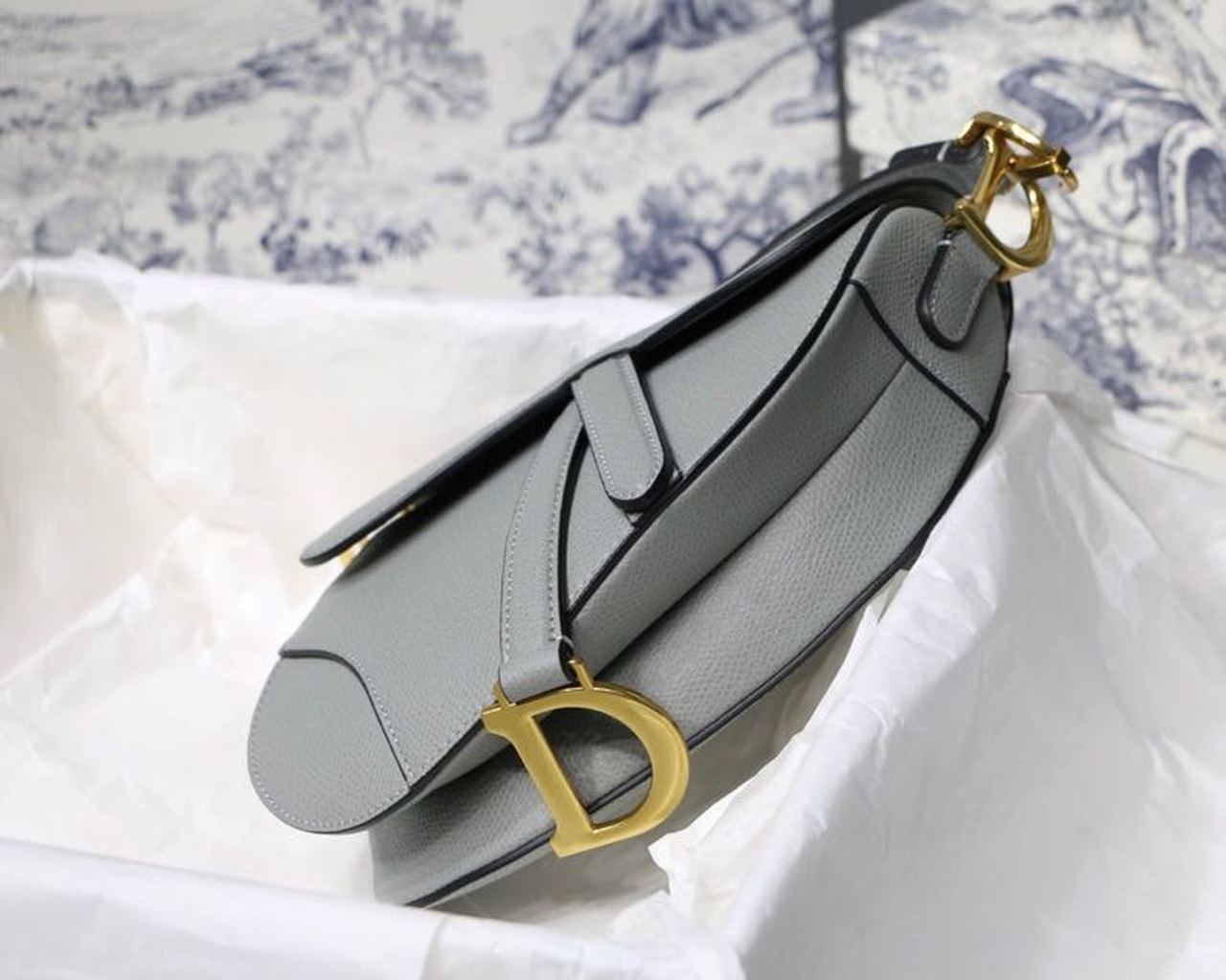 GLAMI Saddle Bag Light Blue Grained Gold Toned Hardware Canvas For Women 19.5cm/7.6in CD