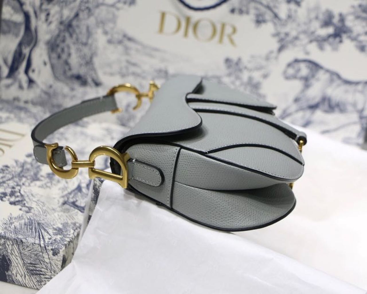 GLAMI Saddle Bag Light Blue Grained Gold Toned Hardware Canvas For Women 19.5cm/7.6in CD
