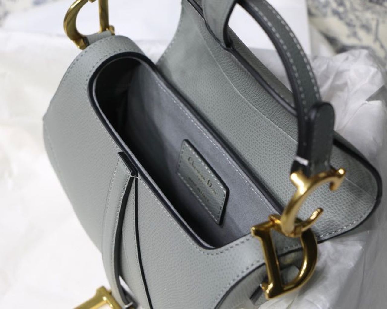 GLAMI Saddle Bag Light Blue Grained Gold Toned Hardware Canvas For Women 19.5cm/7.6in CD